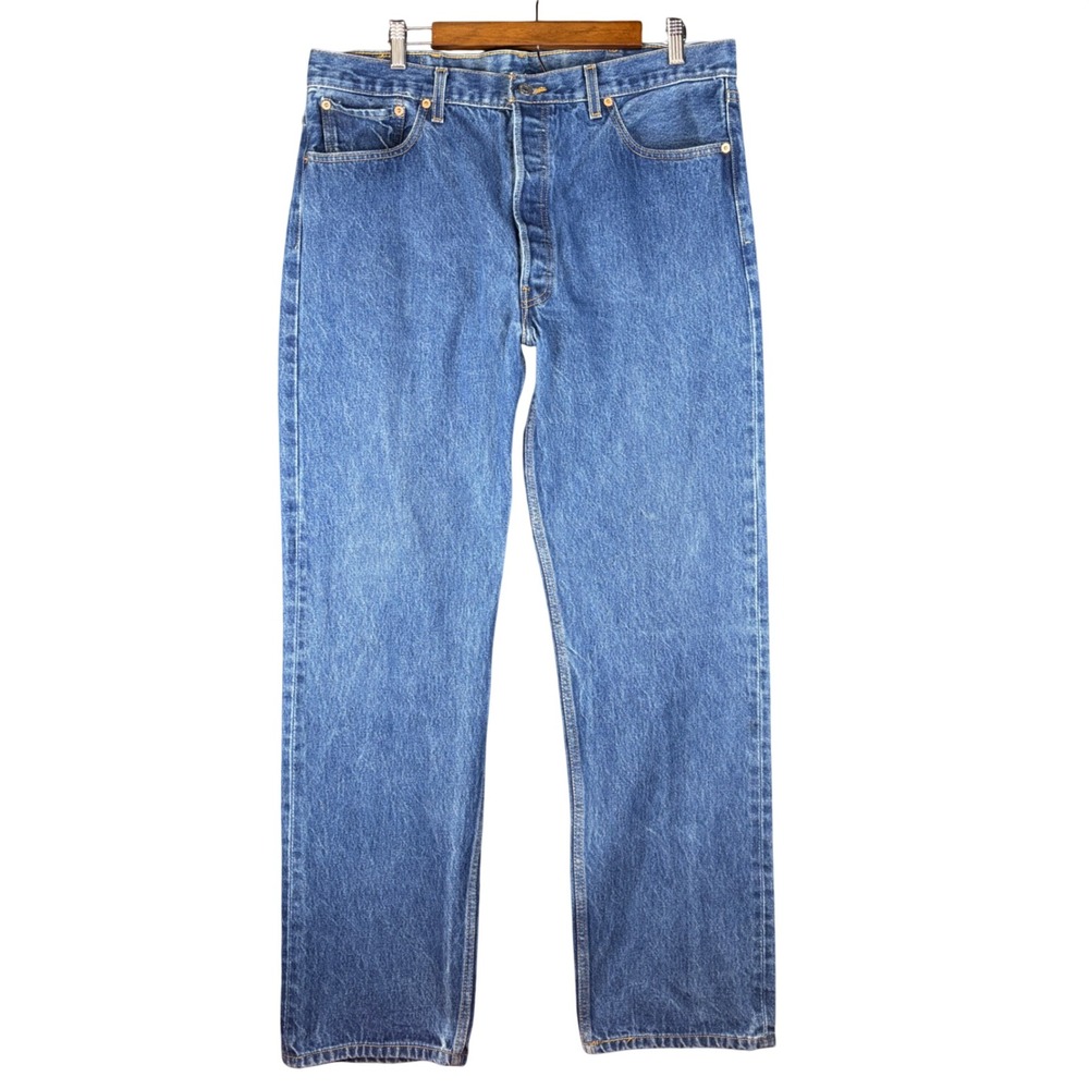 Levis 501 Mens Blue Straight Leg Button Fly Denim Jeans W40 L36 Streetwear